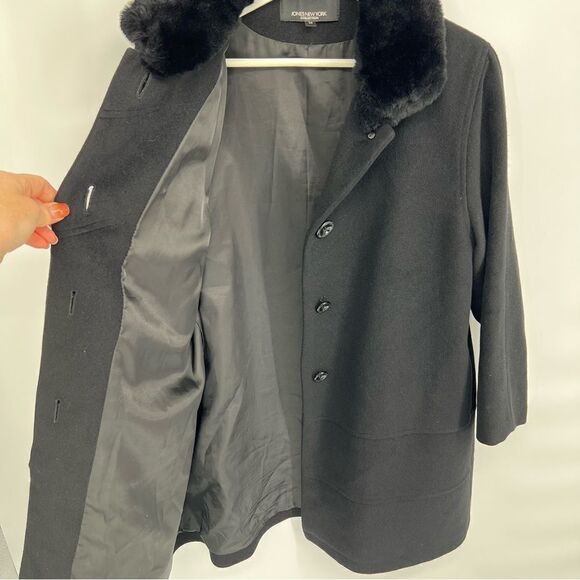 Jones New York Collection Angora Wool Fur Collar‎ Coat Black 10 - Picture 7 of 12